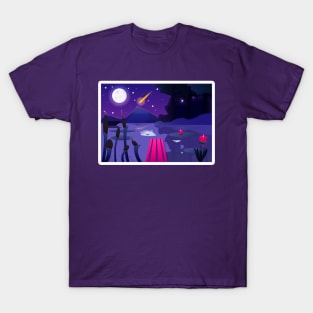 Night Lake Aesthetic Moon Comet Lotus T-Shirt